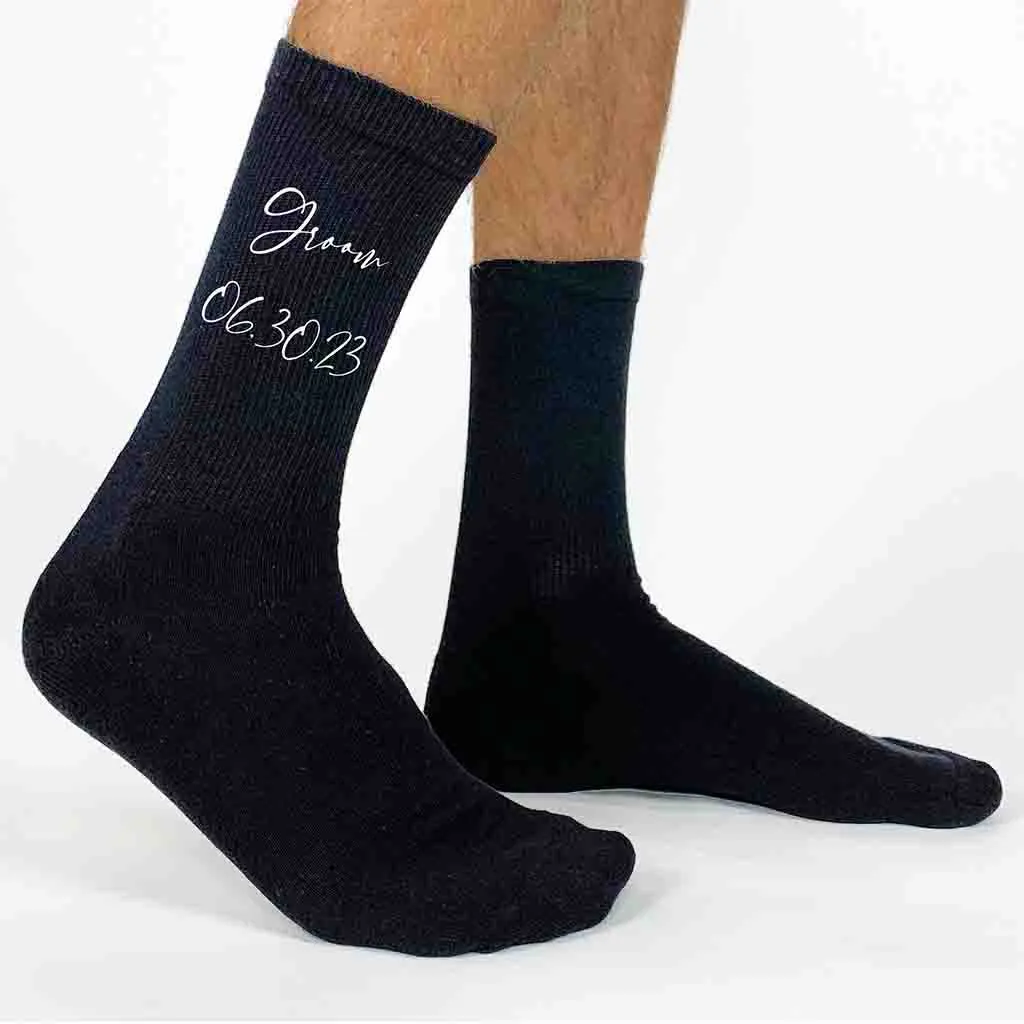 Custom Printed Wedding Socks with Script Writing Design