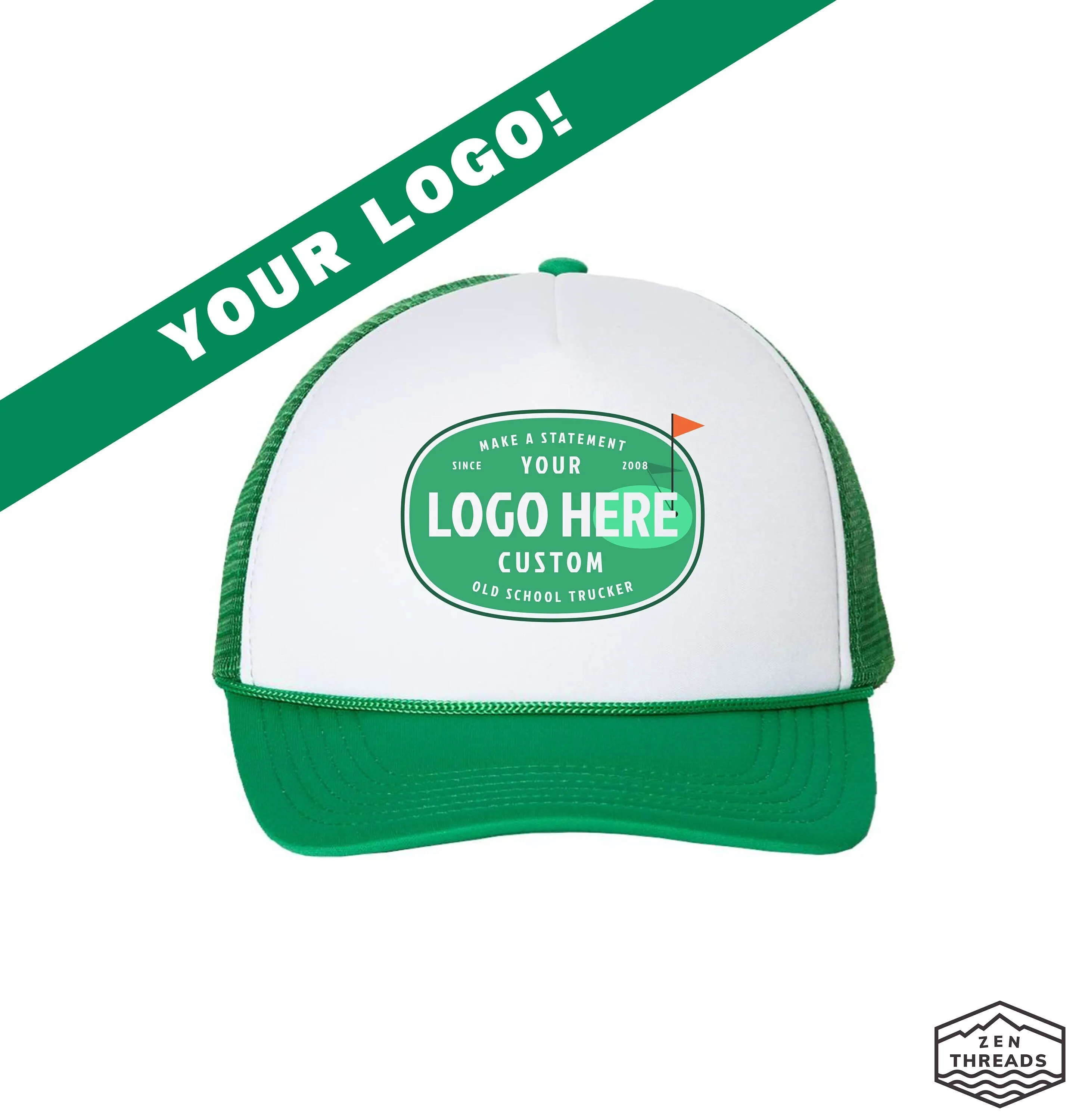 Custom Trucker Hat - Foam Front, Mesh Back, Adjustable - Full Color Logo Print