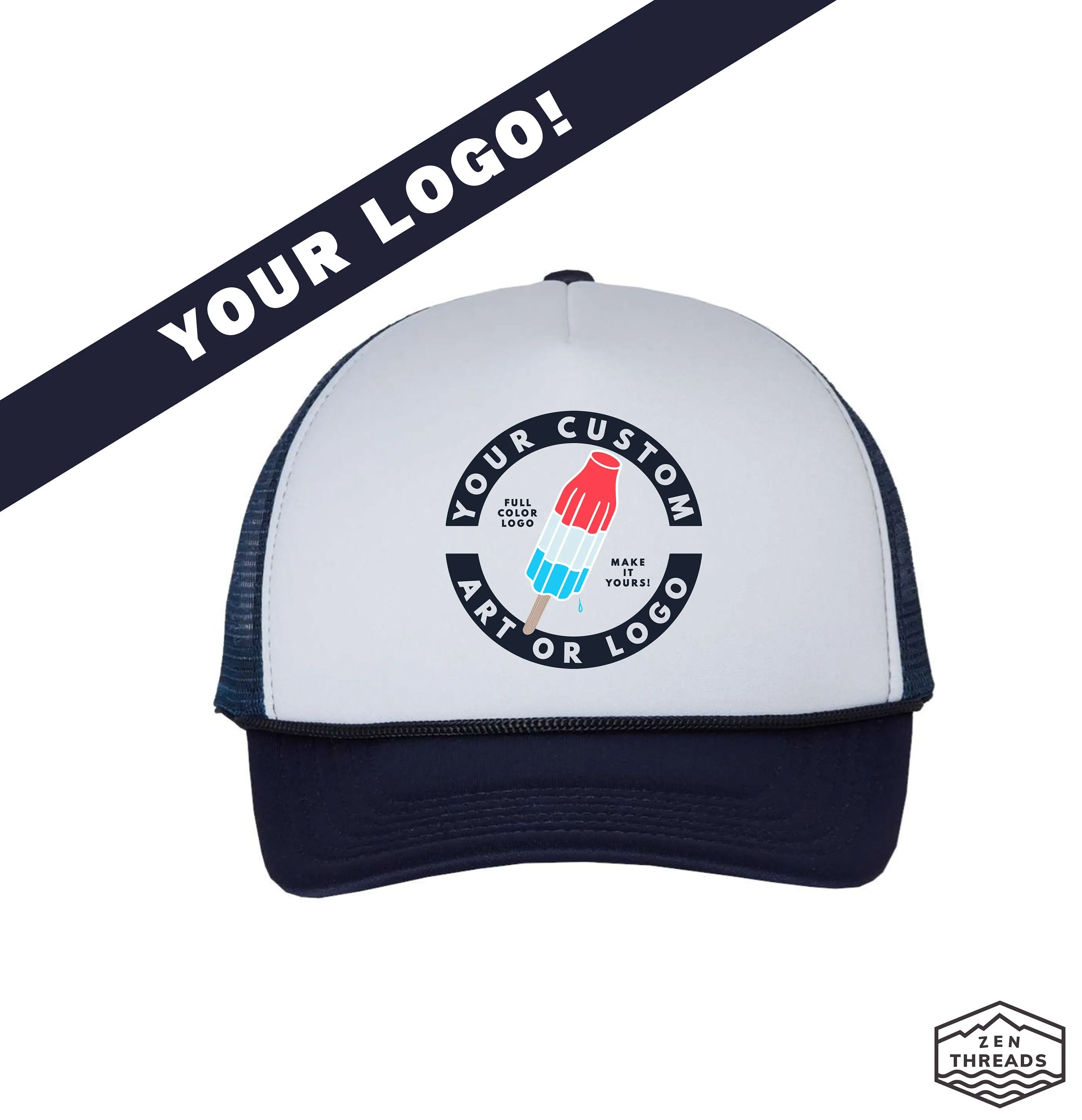 Custom Trucker Hat - Foam Front, Mesh Back, Adjustable - Full Color Logo Print