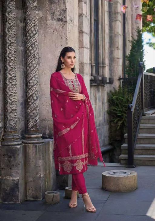 Dazzling Dark Pink Ethnic Wear Kurti Suits With Soft Organza Embroidery Work