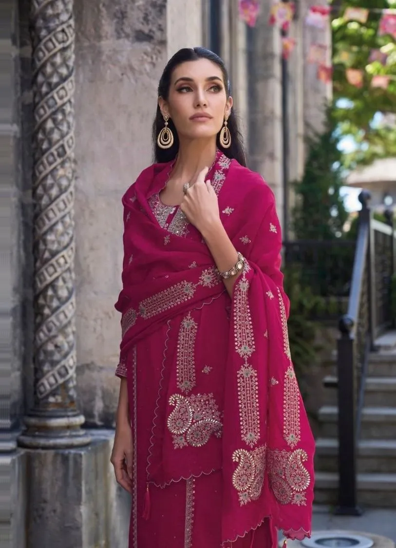 Dazzling Dark Pink Ethnic Wear Kurti Suits With Soft Organza Embroidery Work