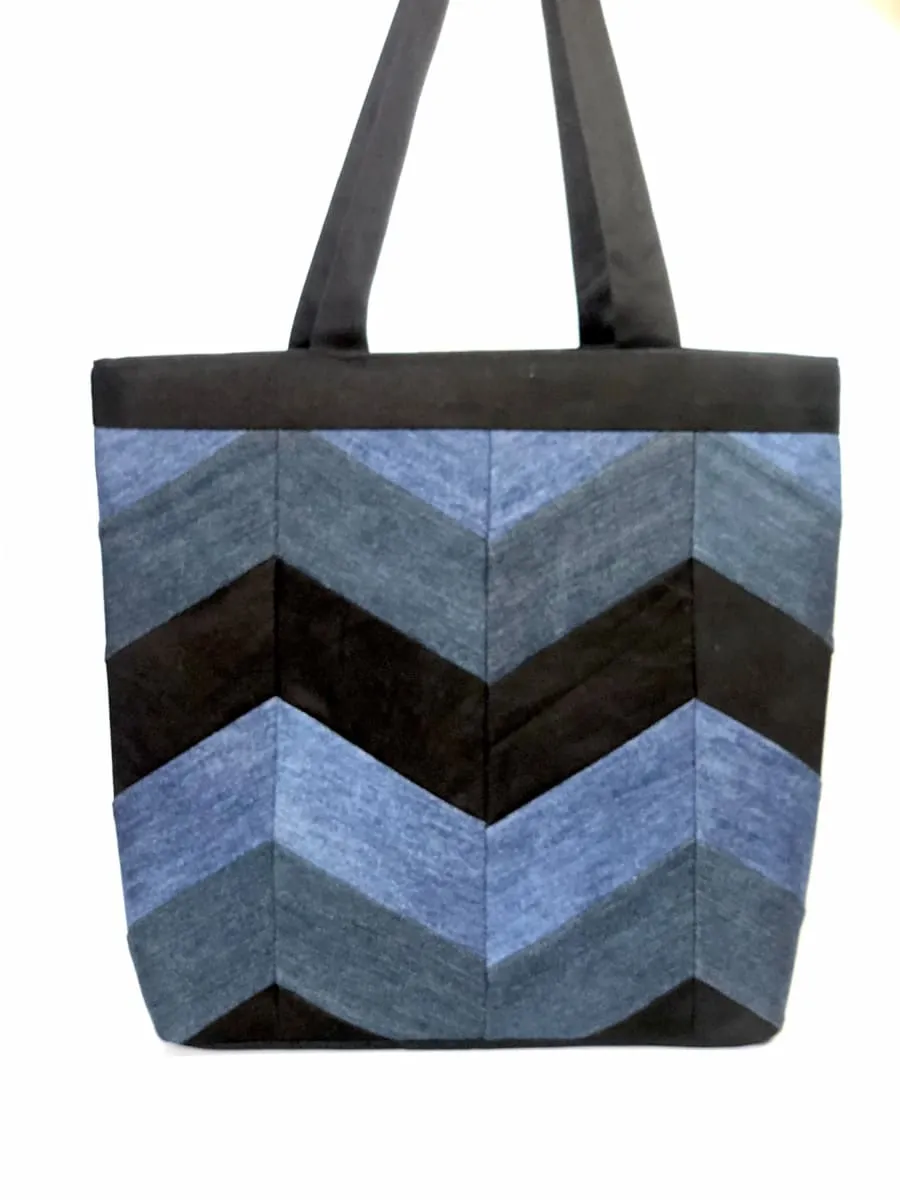 Denim Chevron Patchwork Tote