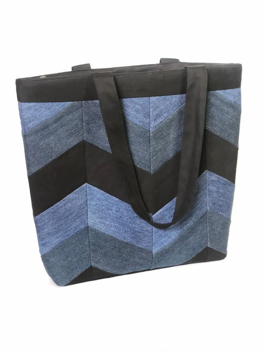 Denim Chevron Patchwork Tote