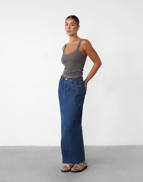 Drew Denim Midi Skirt (Dark Denim)