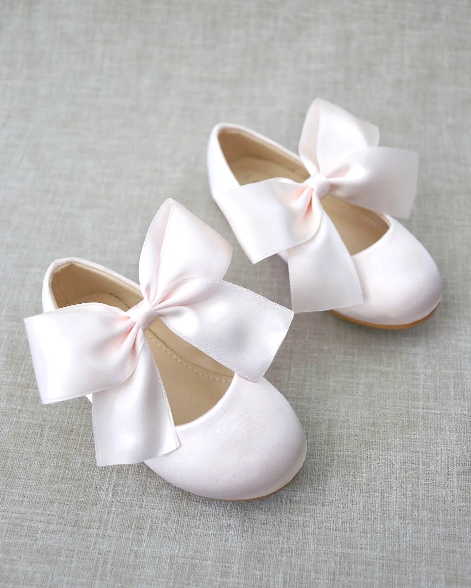 Dusty Pink Satin Mary Jane Flats with Satin Bow