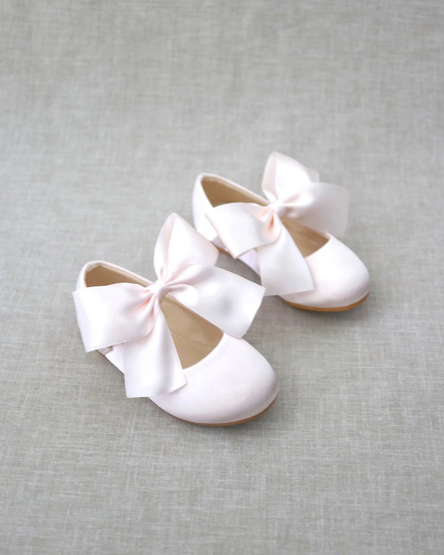 Dusty Pink Satin Mary Jane Flats with Satin Bow