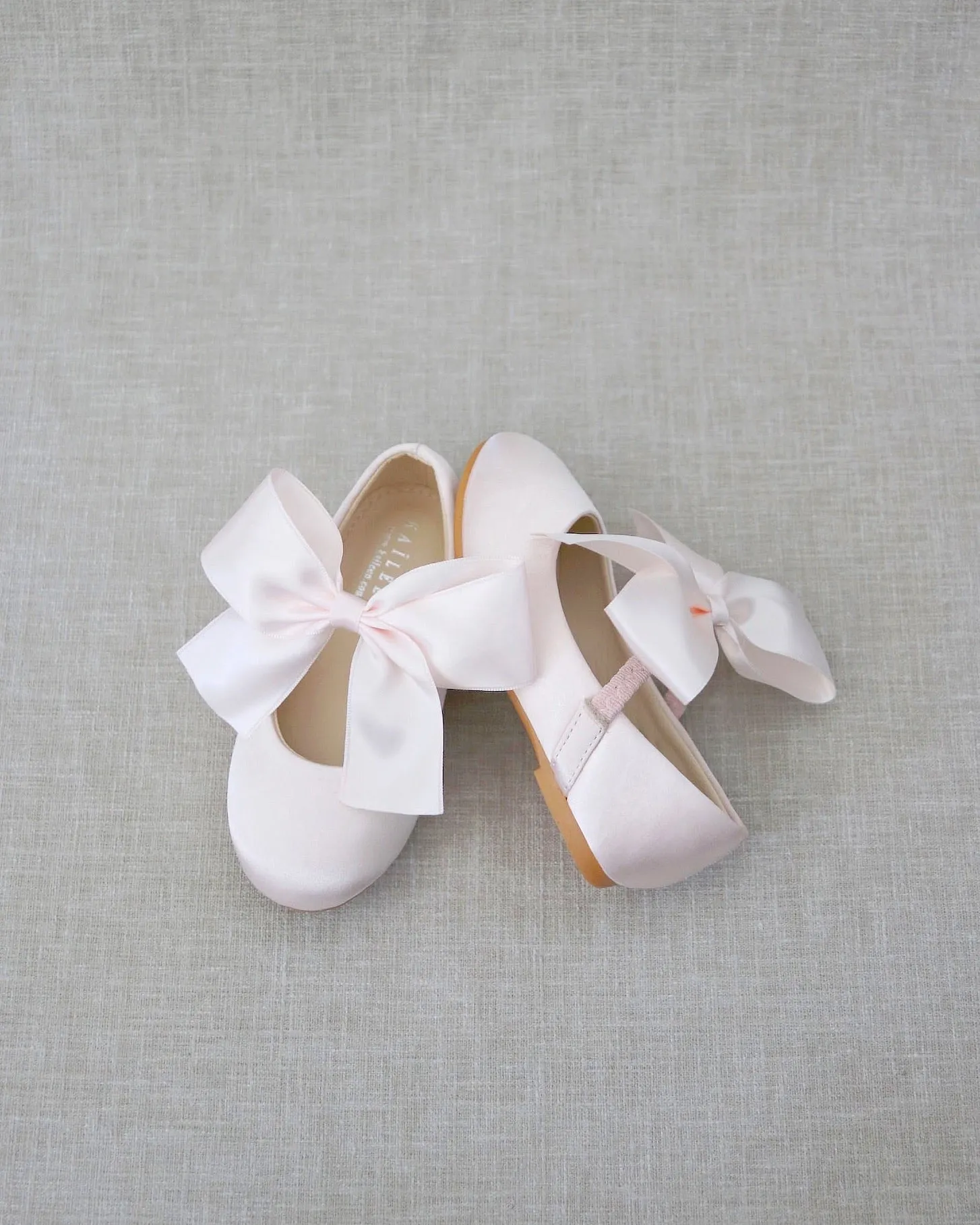 Dusty Pink Satin Mary Jane Flats with Satin Bow