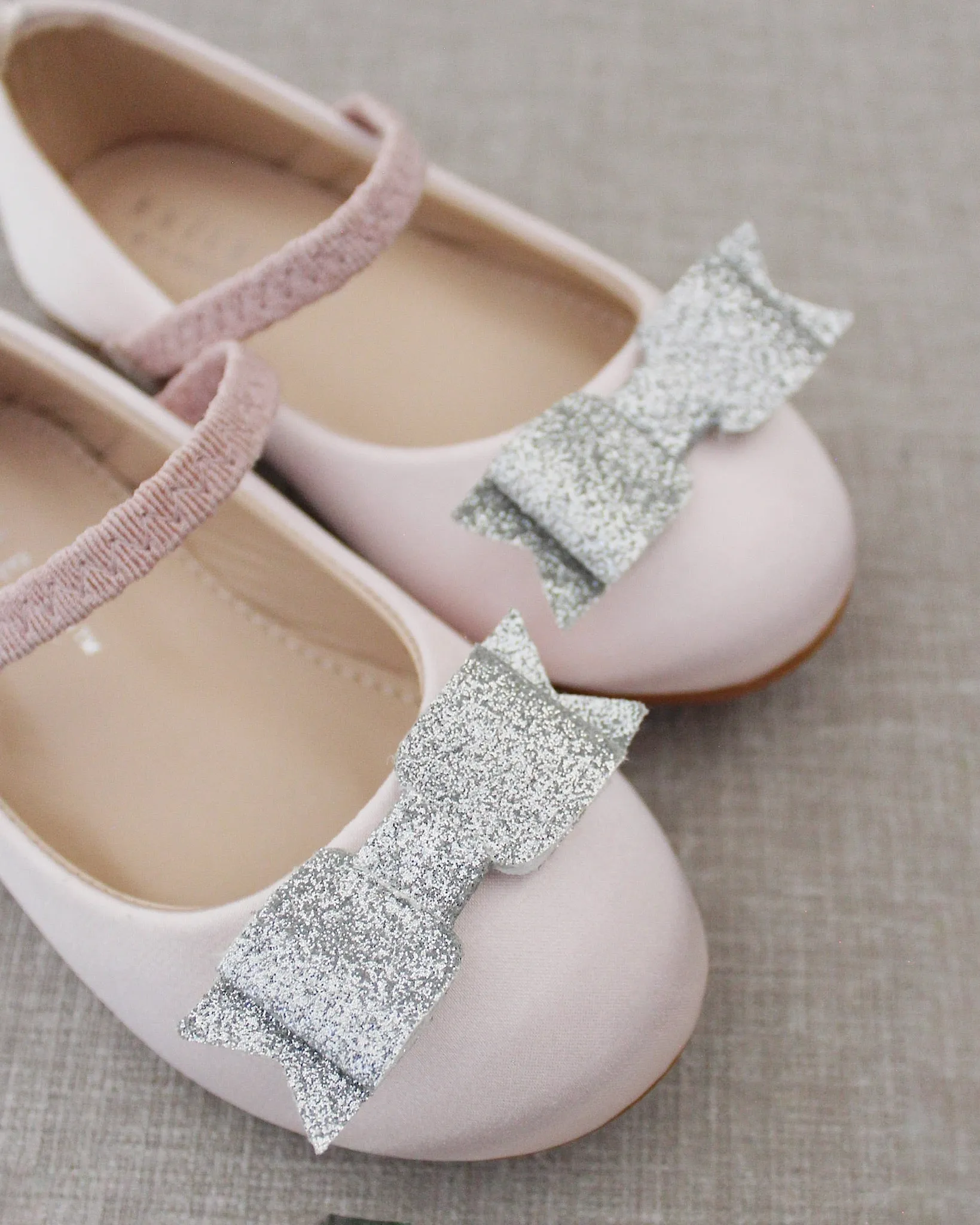 Dusty Pink Satin Mary Jane Flats with Tuxedo Bow