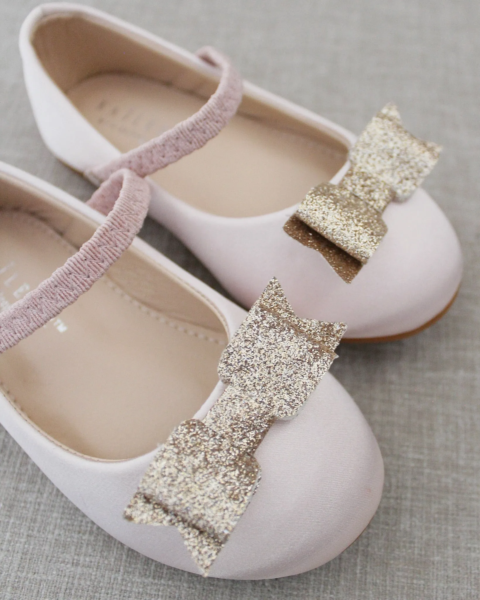 Dusty Pink Satin Mary Jane Flats with Tuxedo Bow