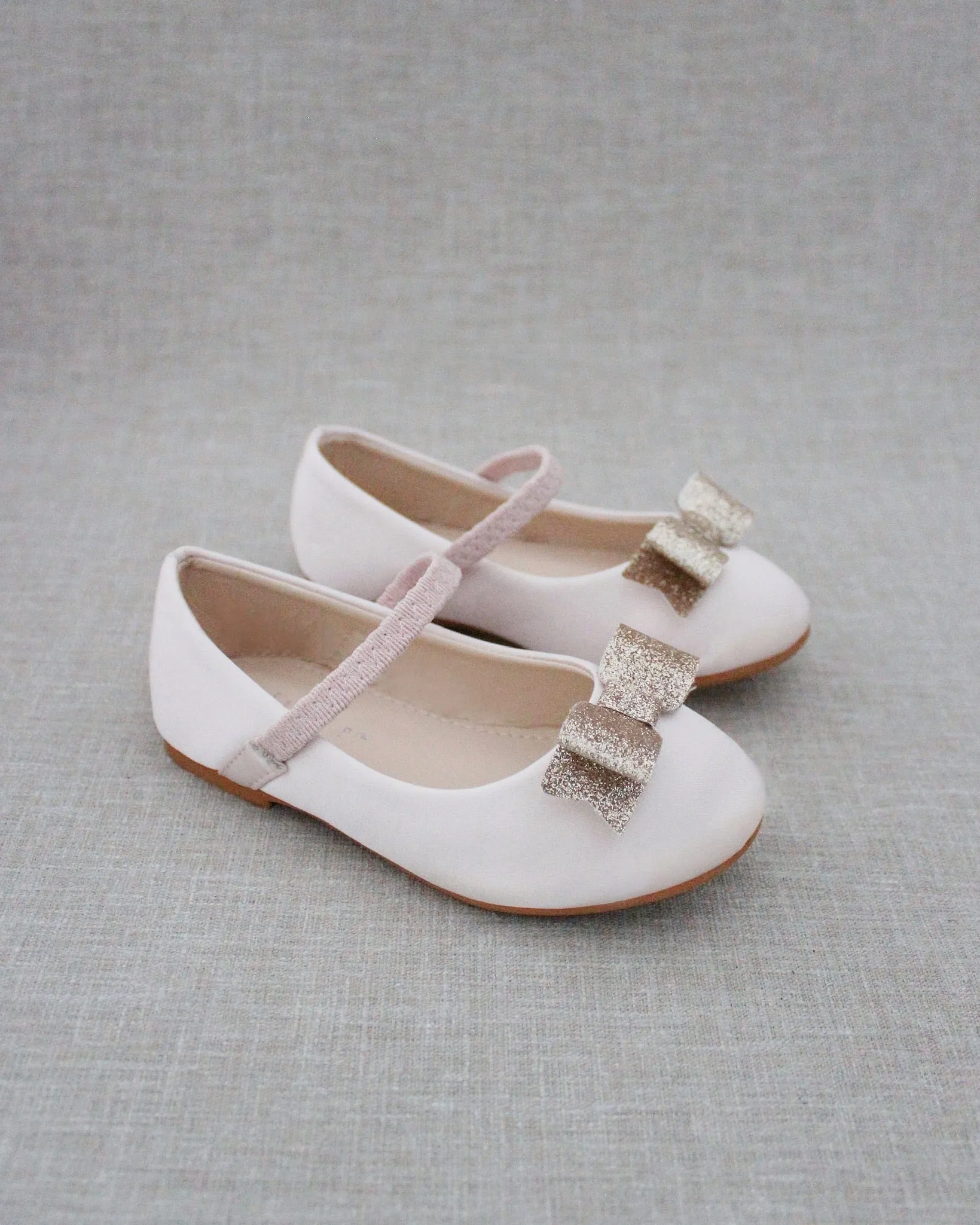 Dusty Pink Satin Mary Jane Flats with Tuxedo Bow