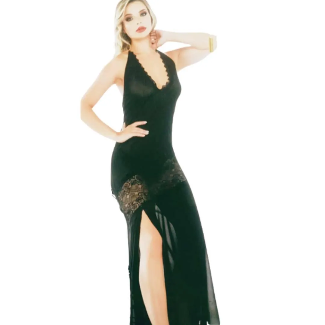 Floor Length Soft Net Nightgowns Black Honeymoon Nighty Sexy Transparent Nighty