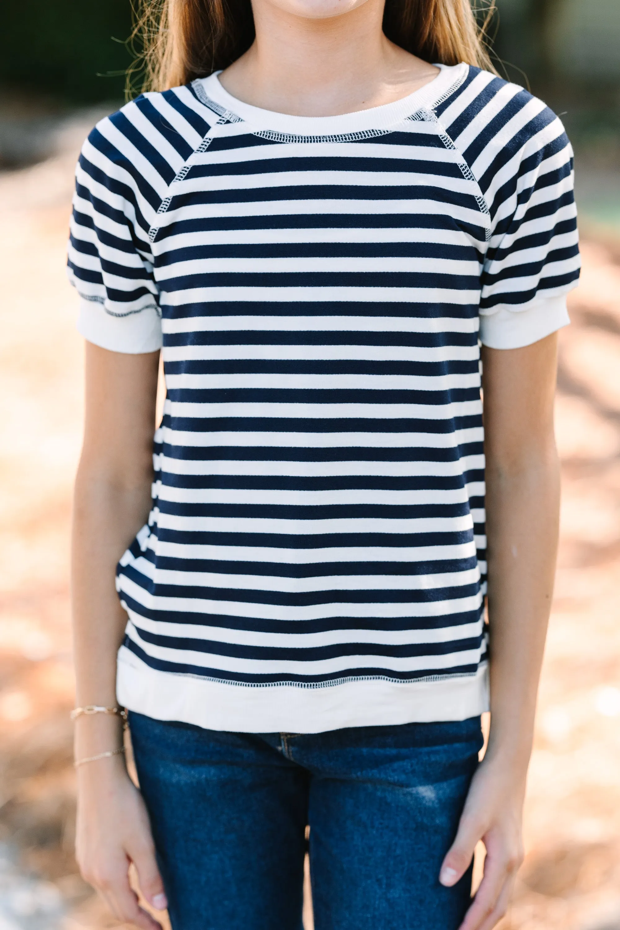 Girls: Play It Safe Navy Blue Striped Tee