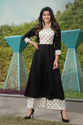 Glorious Black Yoke Printed Cotton Kurti With Cotton Palazzo