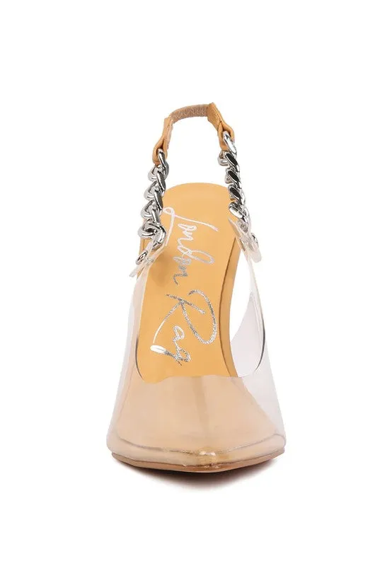 GODDESS HEELED CLEAR CHAIN SLINGBACK SANDAL