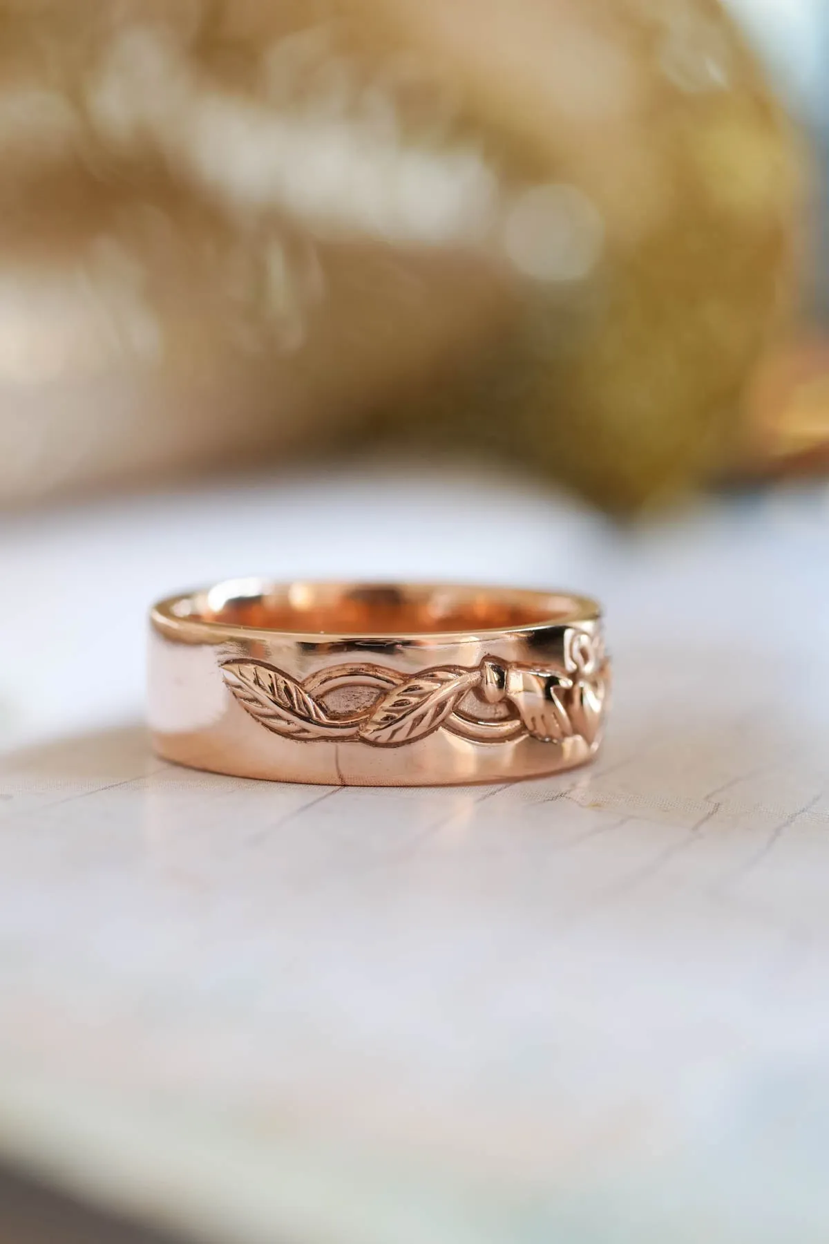 Gold Claddagh ring for men, Celtic wedding band