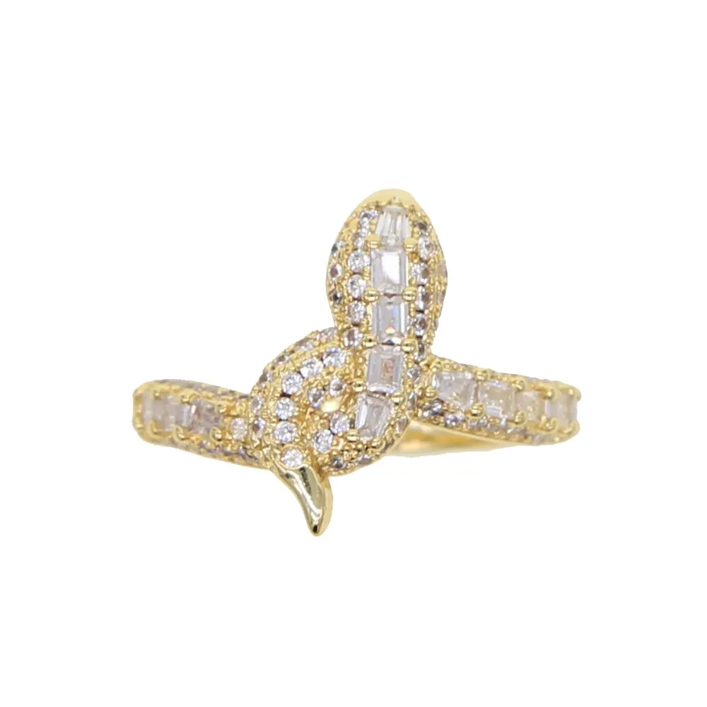 Gold Filled Fashion Baguette Cz Paved Classic Snake Shape Wrap Ring