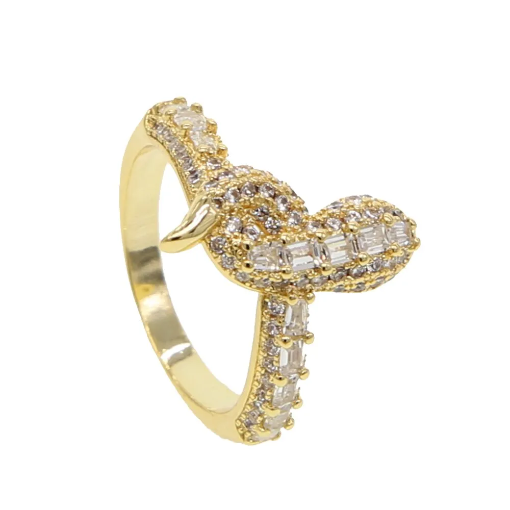 Gold Filled Fashion Baguette Cz Paved Classic Snake Shape Wrap Ring