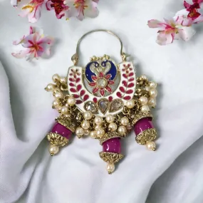 Hoop Styled meenakari Jhumka with peacock design-Maroon