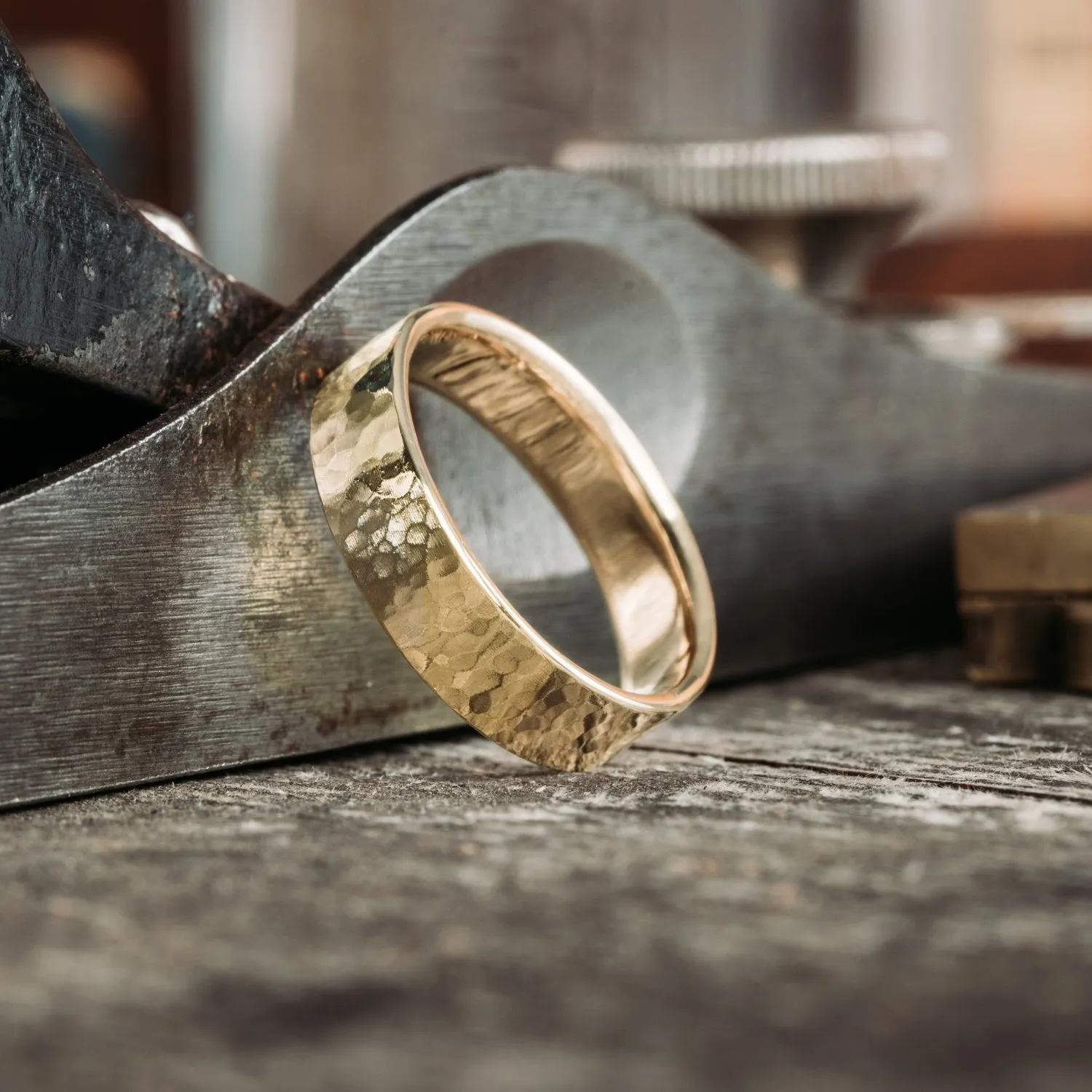 (In-Stock) The Marsh | Hammered 10k Yellow Gold Ring - Size 13 | 6mm Wide