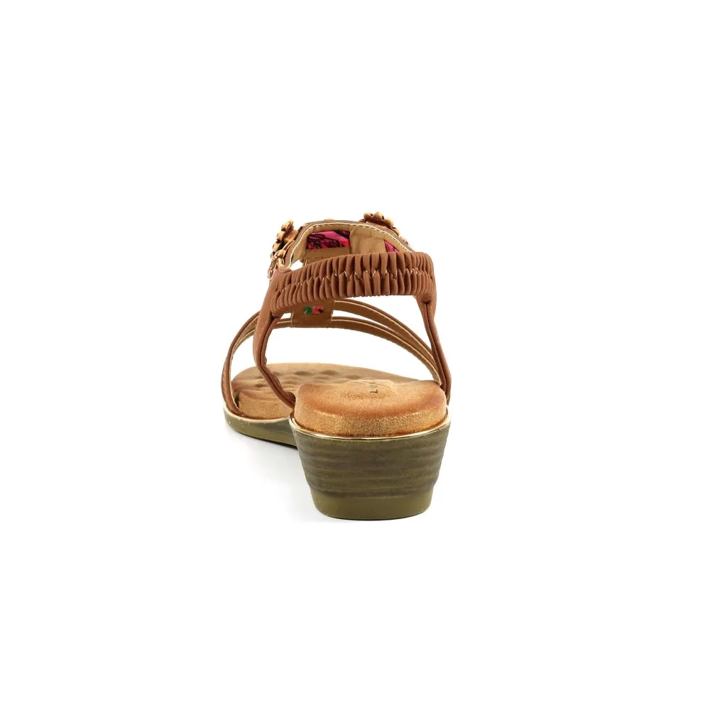 Ladies Lunar Frankie Sandal Tan Soft Low Wedge Heel