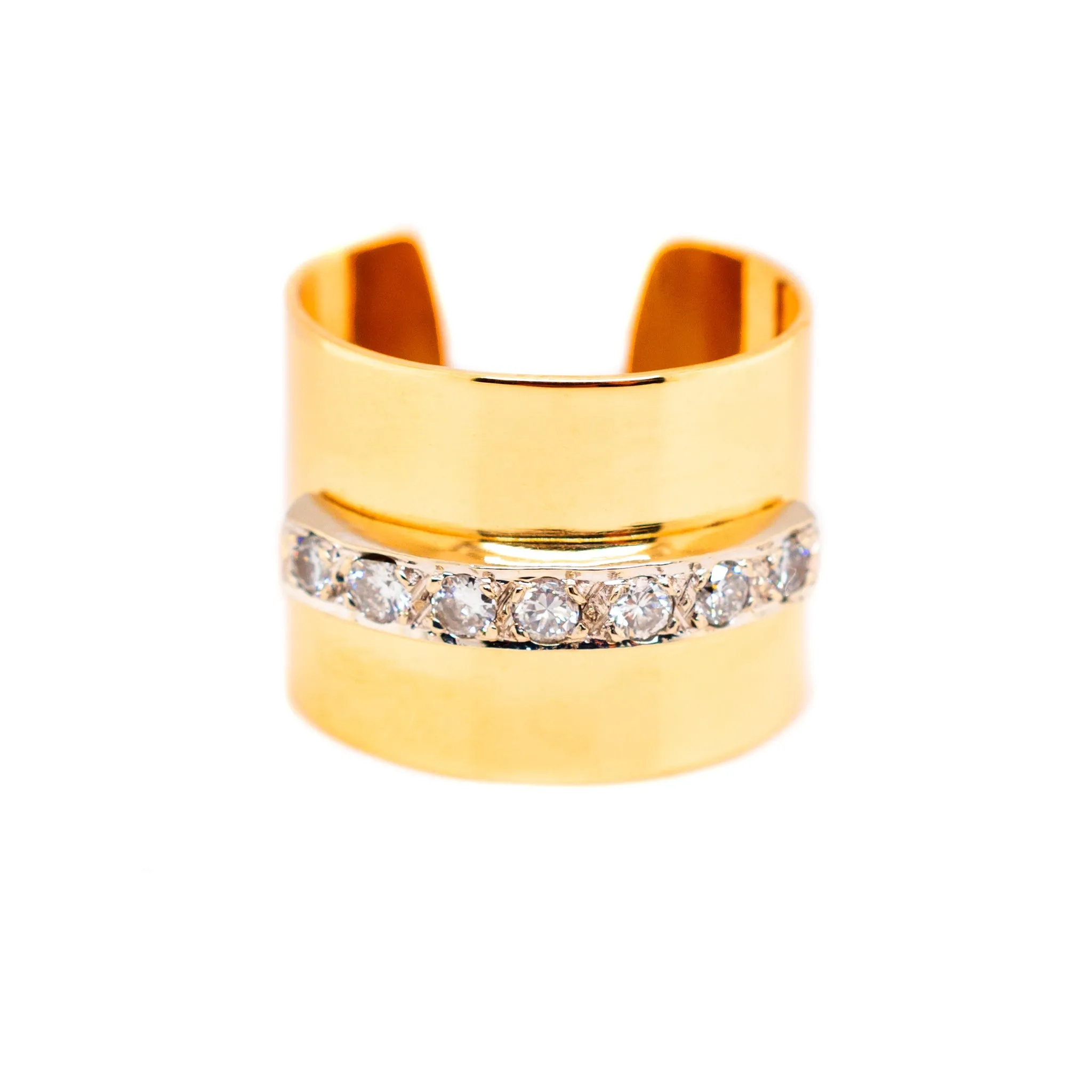 Ladies Vintage 14K Yellow Gold Diamond Open Wedding Band Ring