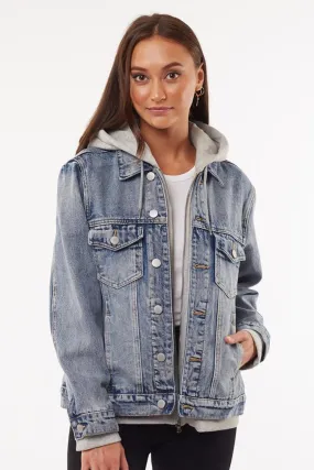 Layered Hoodie Grey Denim Jacket