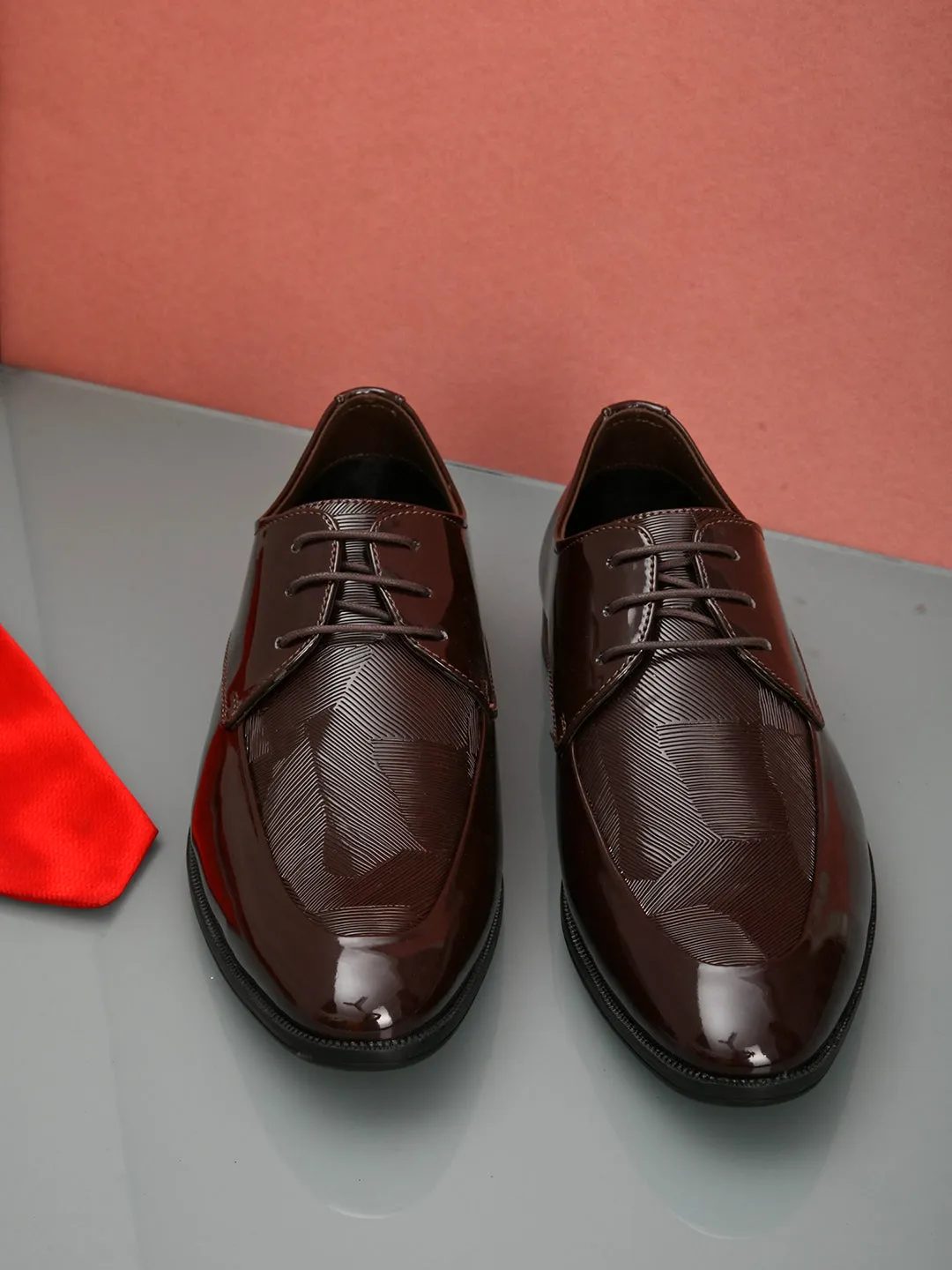 Lure Brown Textured Derby Shoes