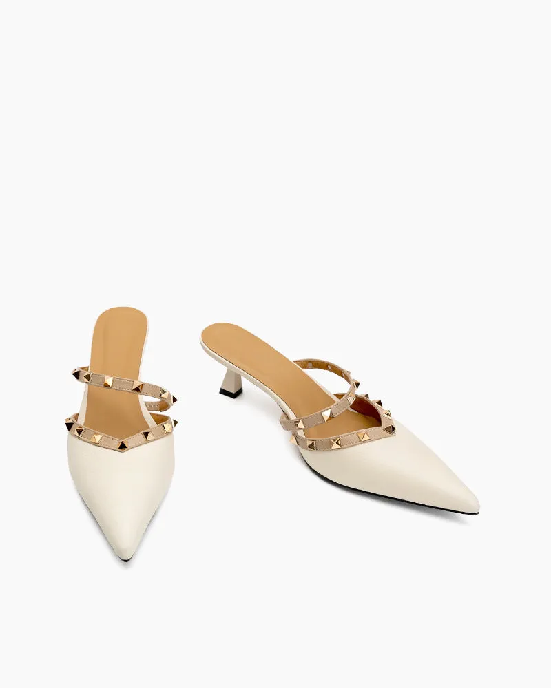 Lychee Pattern Rivet Decor Kitten Heel Mules