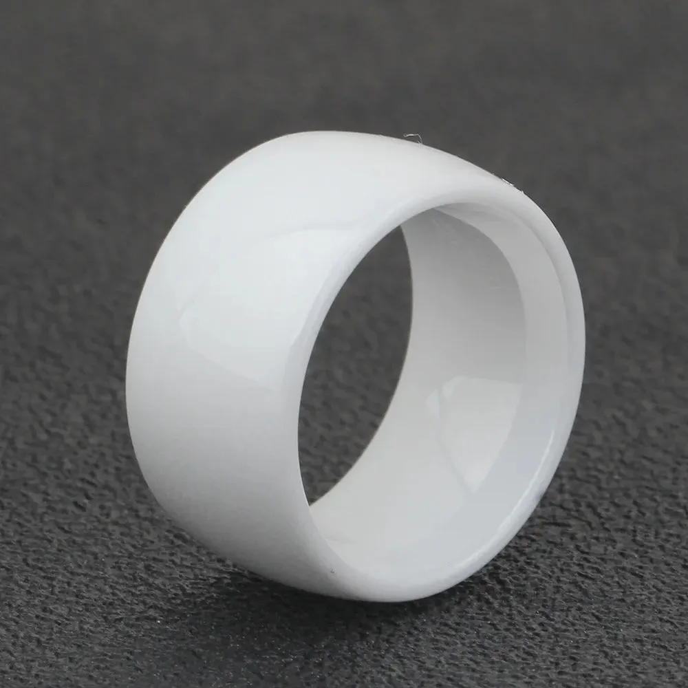 Men Women 12mm White Ceramic Wedding Ring Engagement Band High Polished Domed Design Comfort Fit