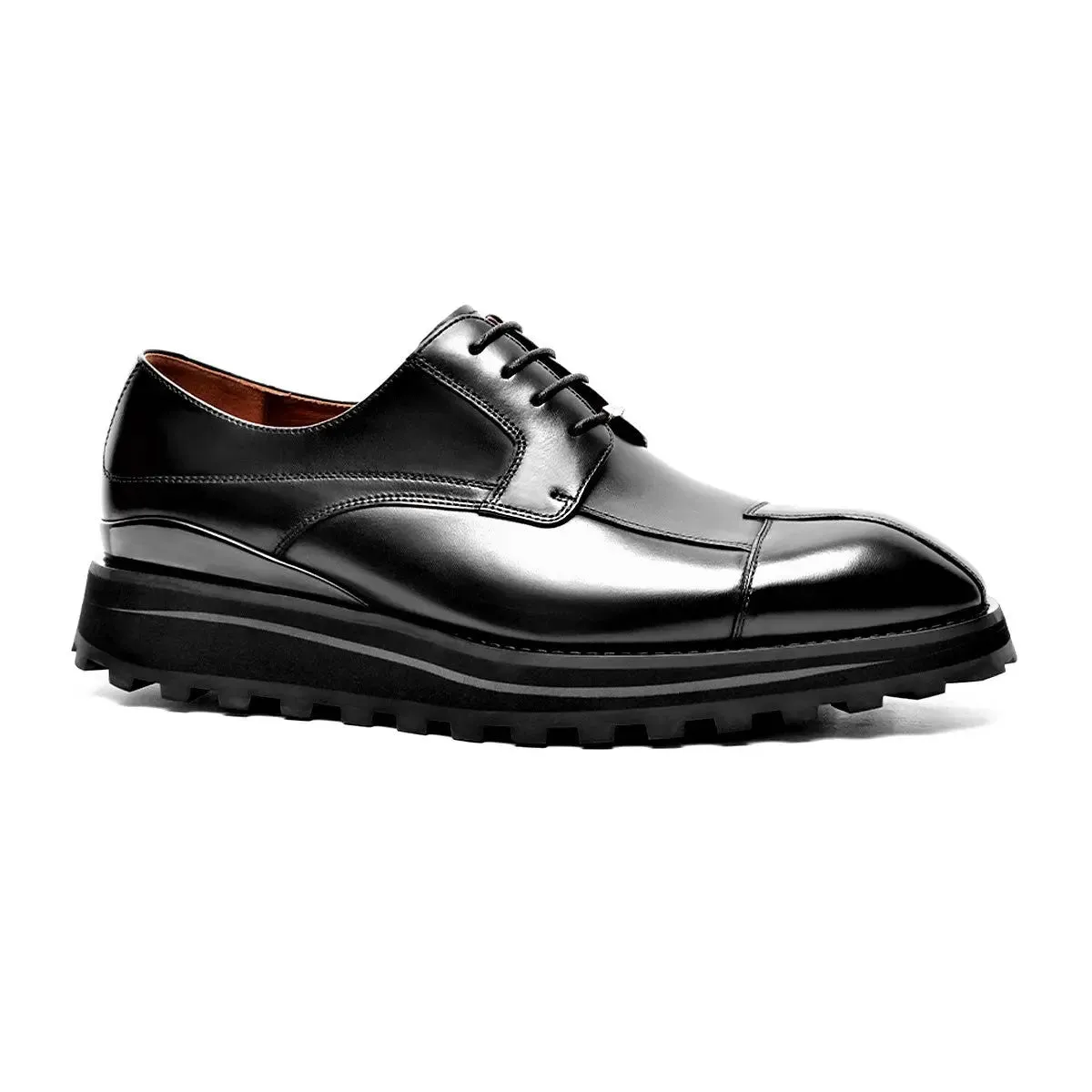 Men's Classic Calfskin Black Platform Derby Shoes 90011A