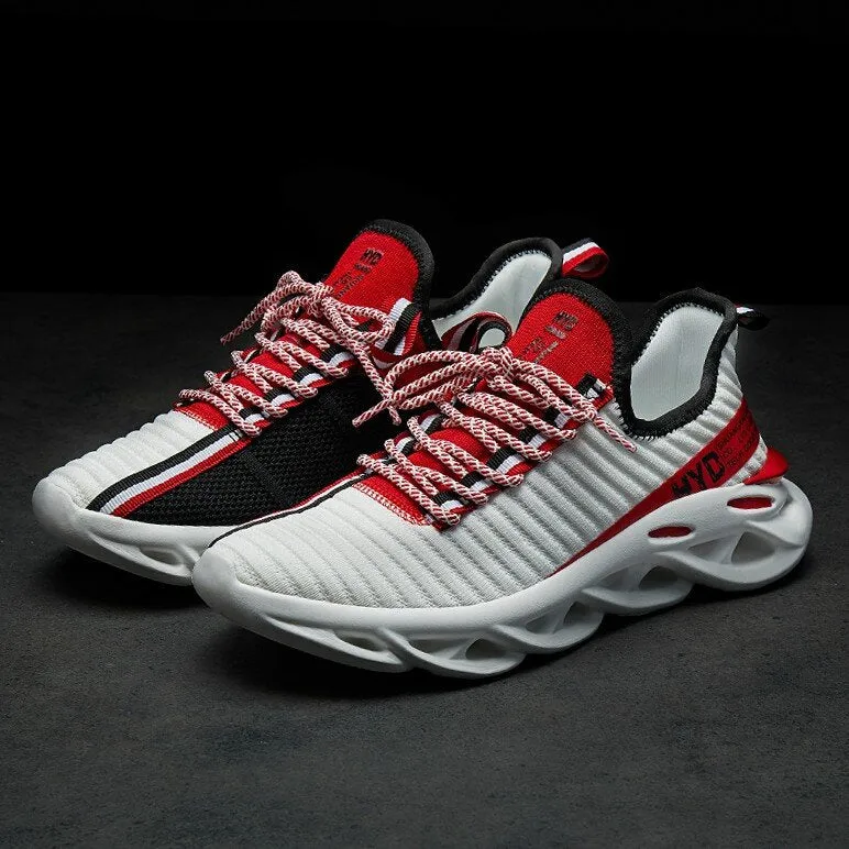 Men's Shock Absorption Sneakers Breathable Sports Shoes Flying Woven Hollow Blade Bottom Ultralight Leisure Footwear