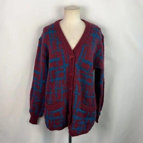 Missoni VintageWine Blue Plaid 80’s Cardigan