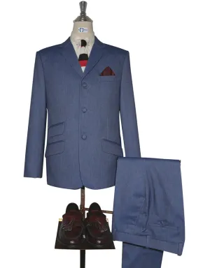 Mod Suit - Blue Grey Herringbone Tweed Suit 1-2 Pocket