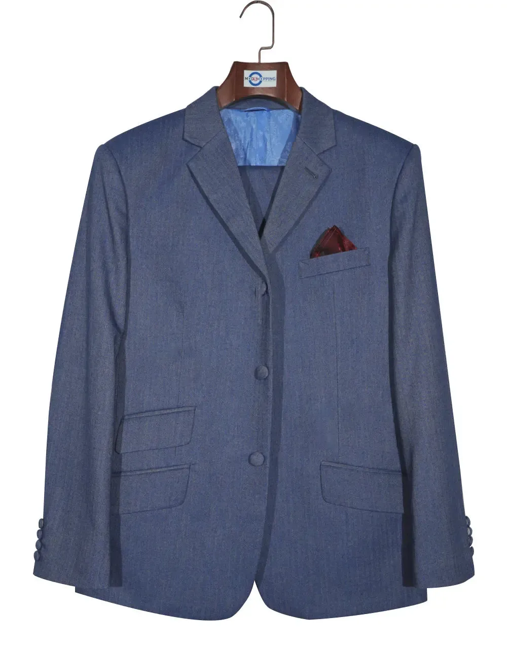 Mod Suit - Blue Grey Herringbone Tweed Suit 1-2 Pocket