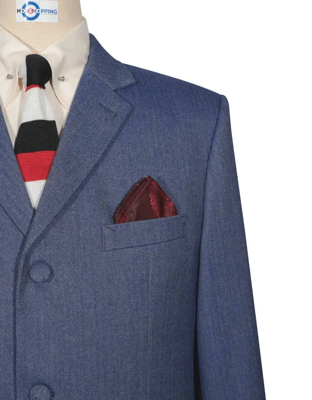 Mod Suit - Blue Grey Herringbone Tweed Suit 2-3 Pockets