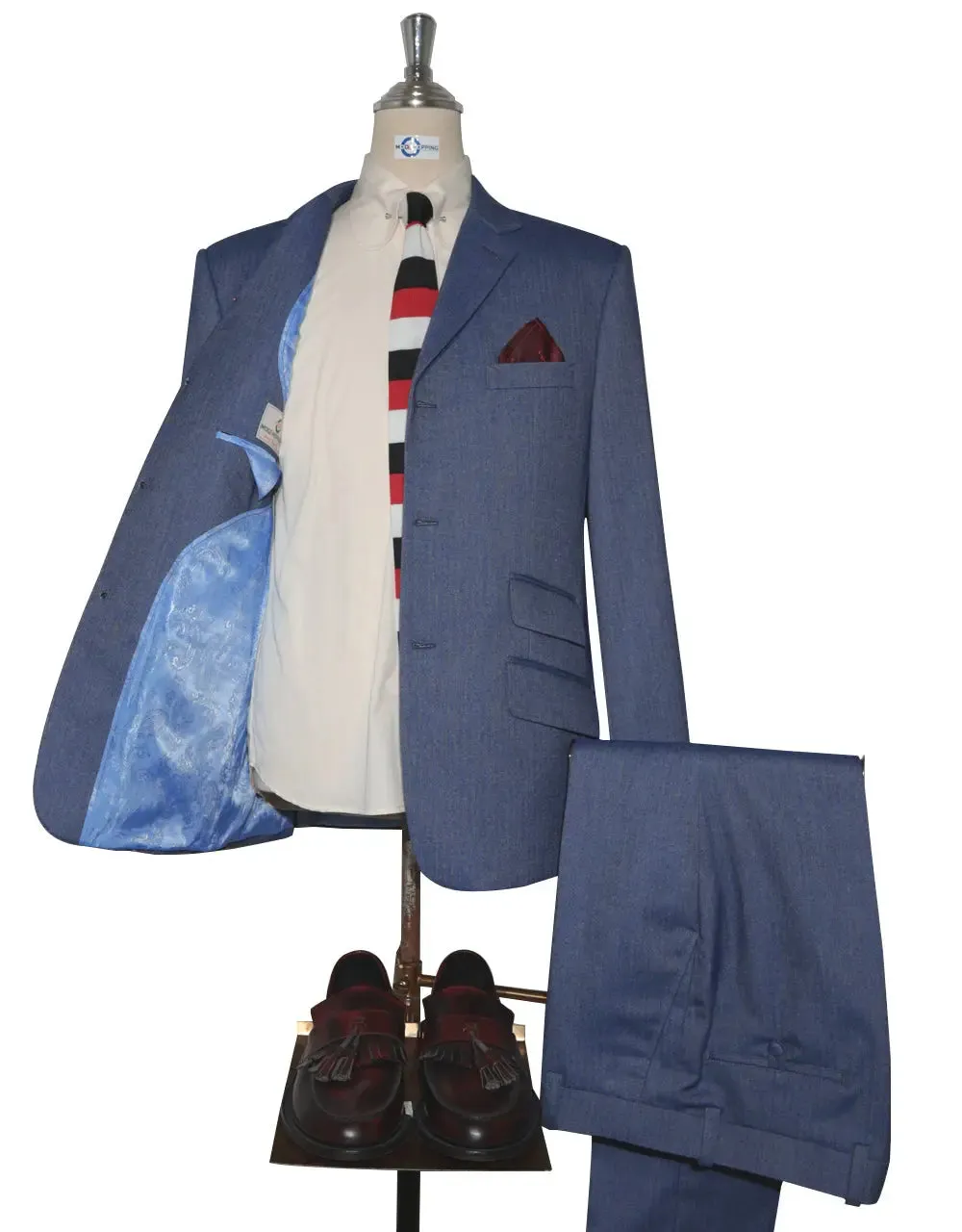 Mod Suit - Blue Grey Herringbone Tweed Suit 2-3 Pockets