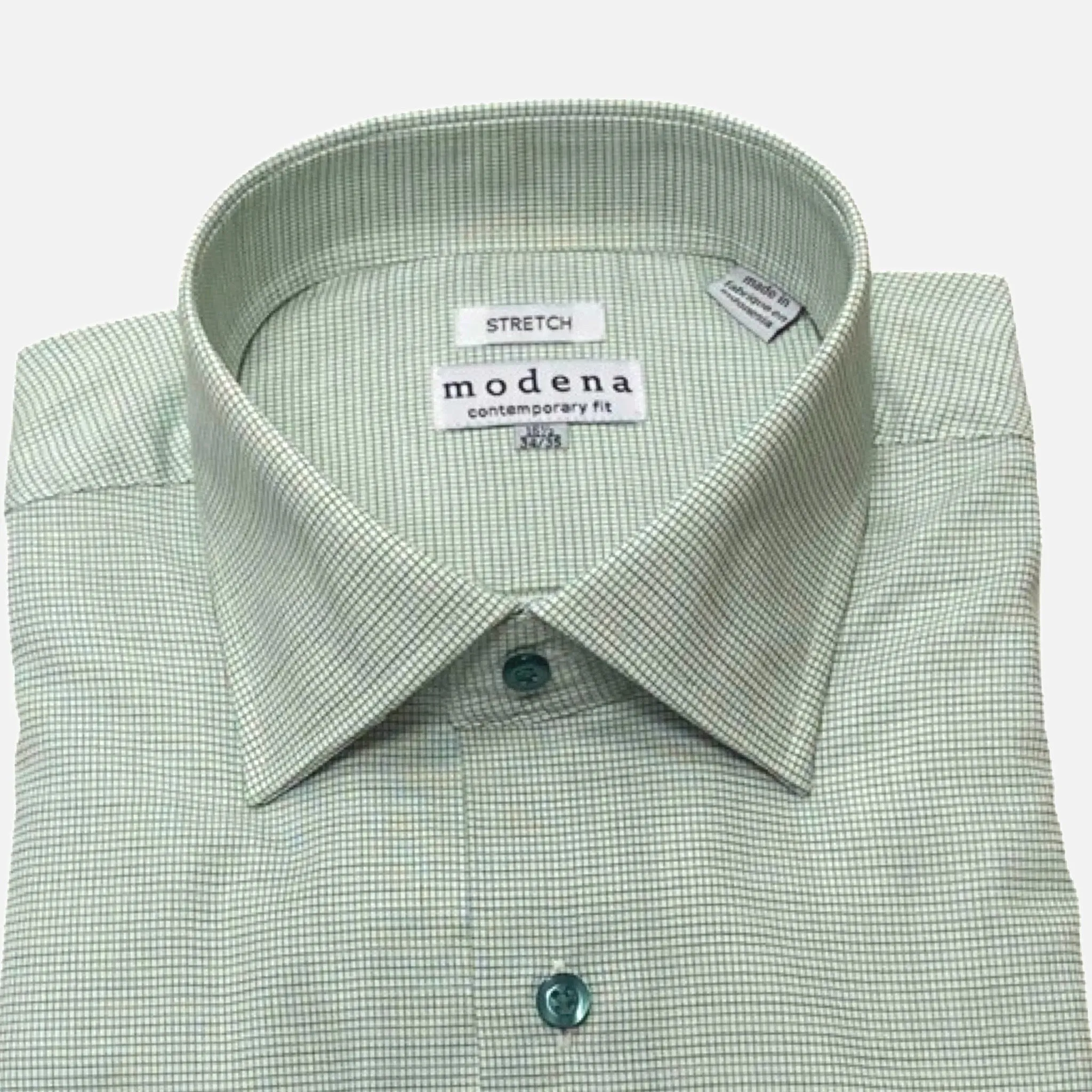 Modena Contemporary Fit Dress Shirt: Green Mini Check Line Pattern