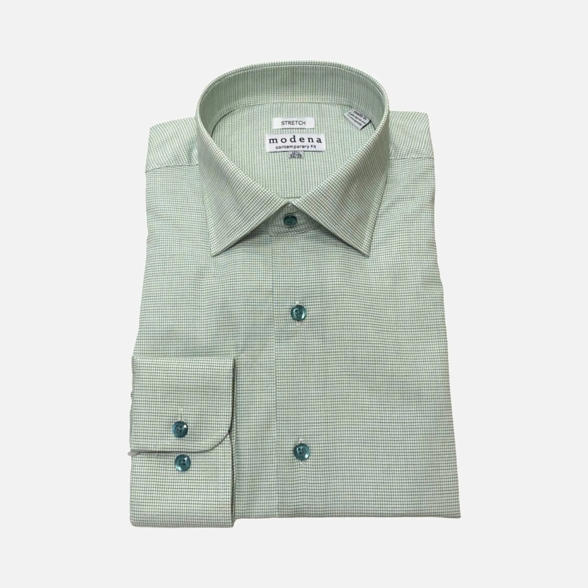 Modena Contemporary Fit Dress Shirt: Green Mini Check Line Pattern