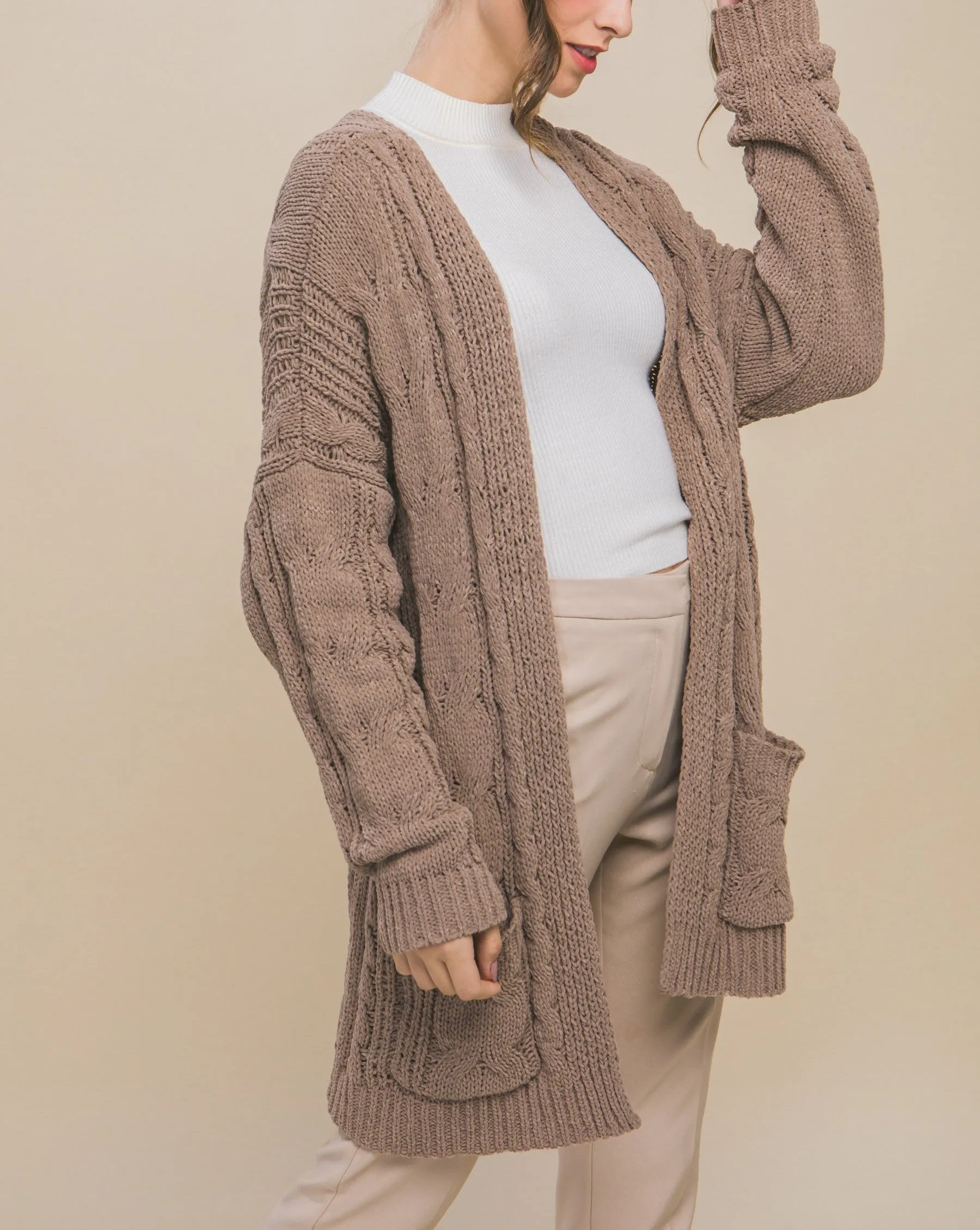 Moonbeam Cable Knit Open Front Cardi