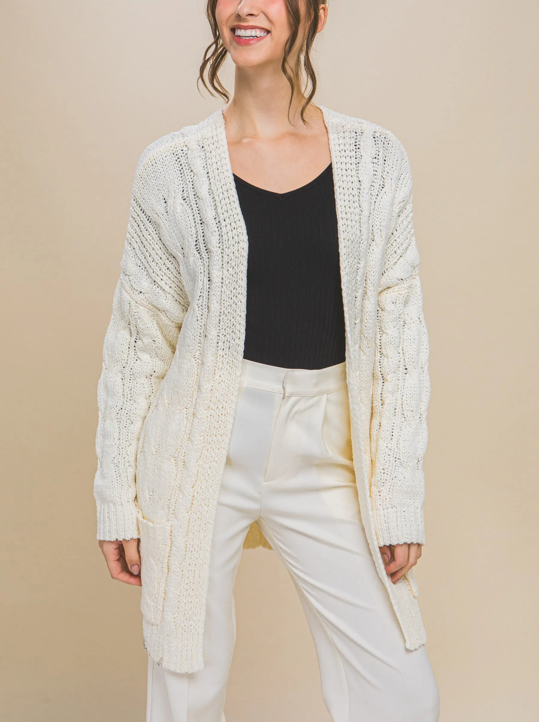 Moonbeam Cable Knit Open Front Cardi