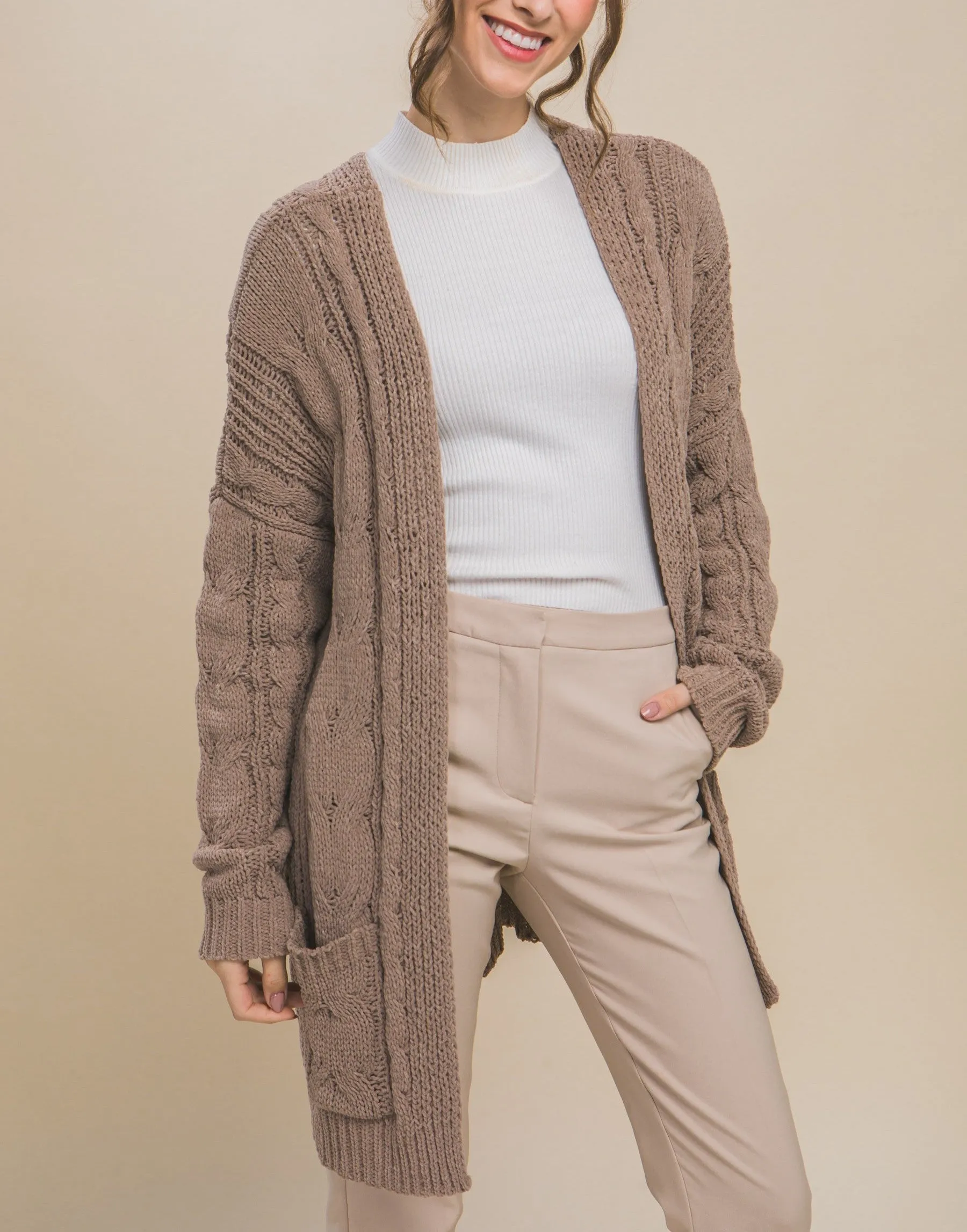 Moonbeam Cable Knit Open Front Cardi