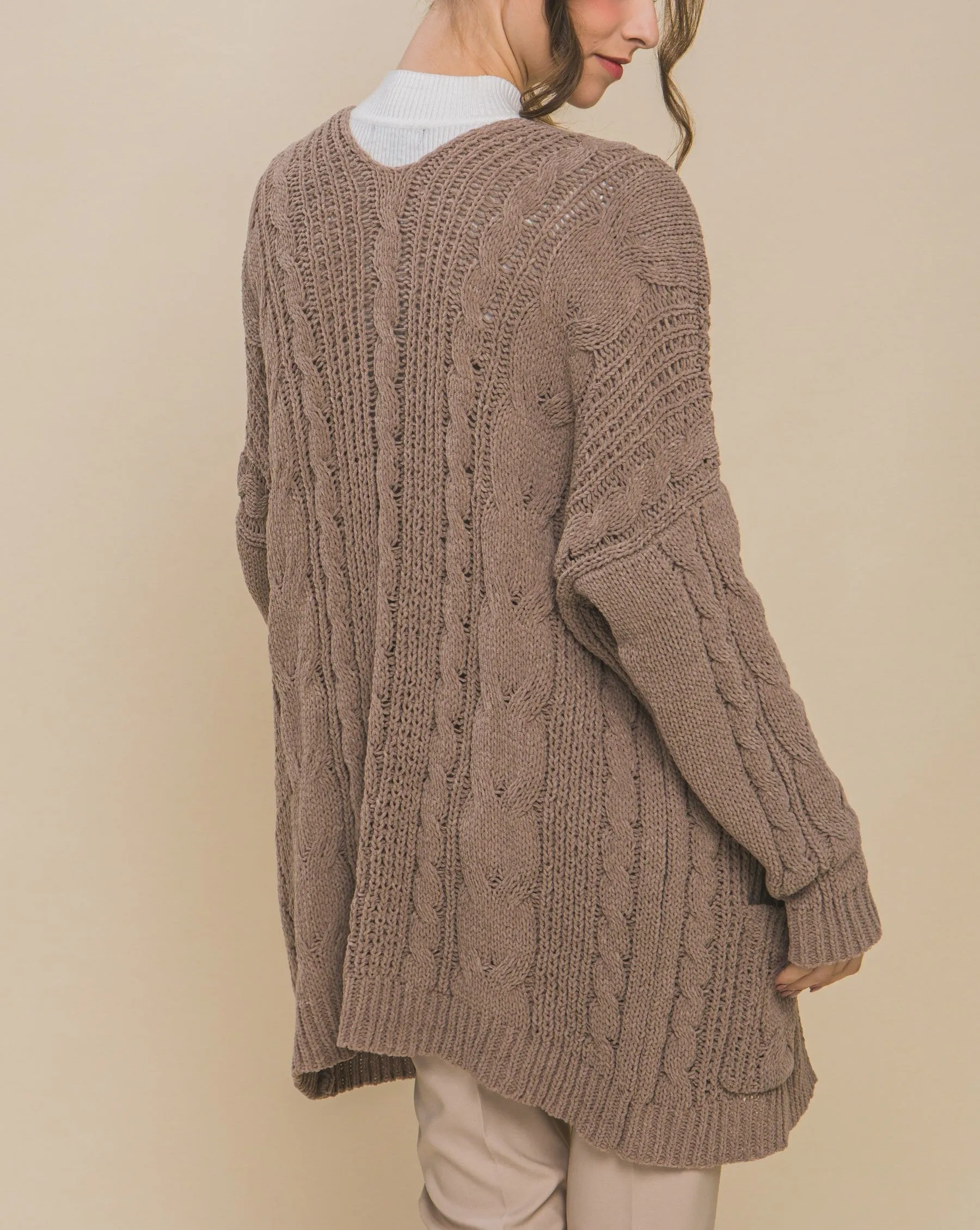 Moonbeam Cable Knit Open Front Cardi