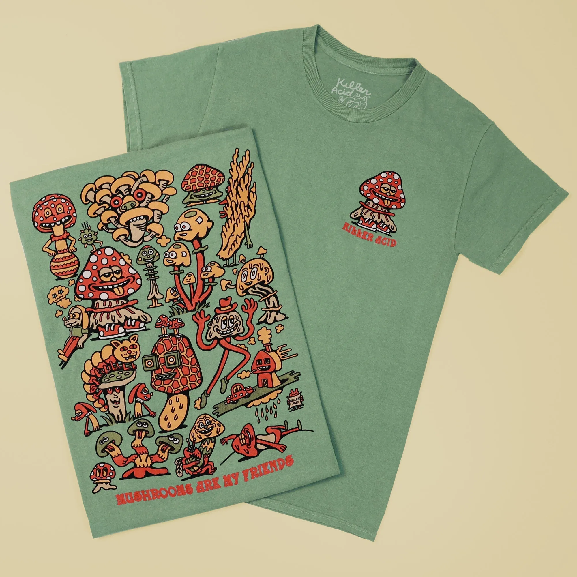 Mushroom Friends Camp Green T-Shirt