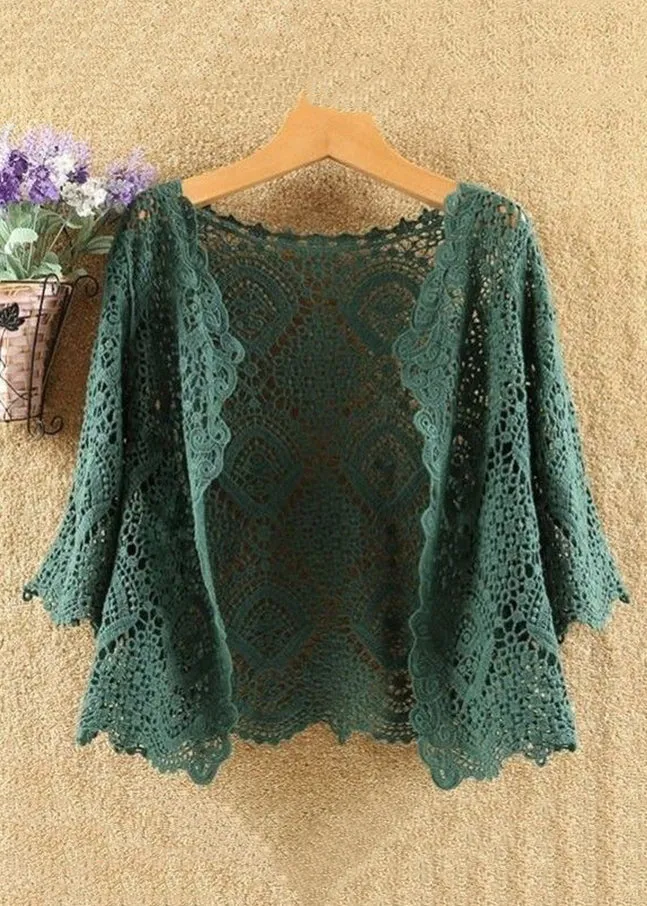 New Green Hollow Out Solid Cotton Knit Cardigans Summer AS1056