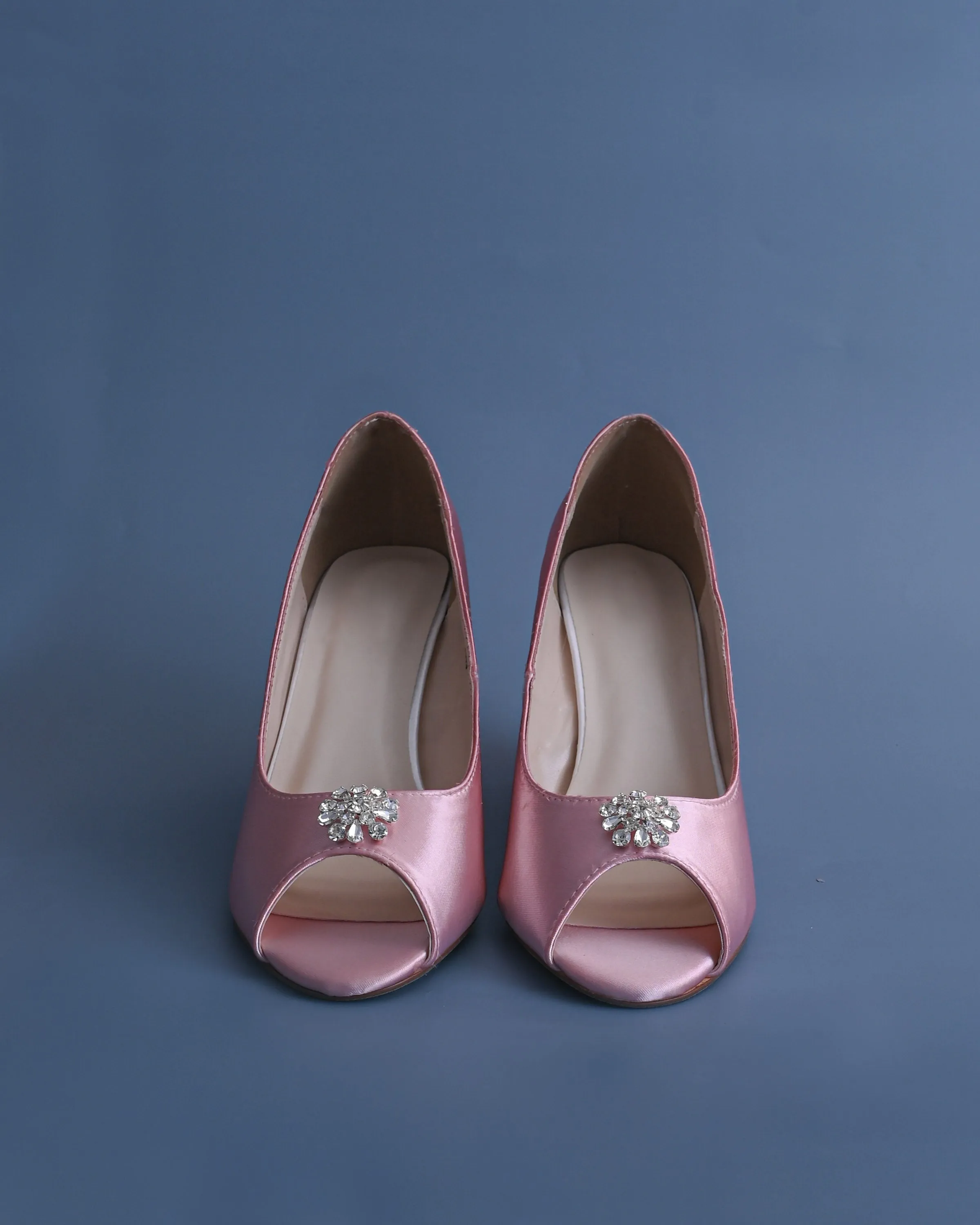 Nicole Blush Wedding Shoes with Simple Rhinestone Adornment