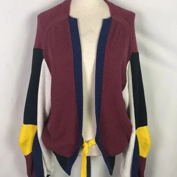 NWT Toga Pullab Maroon Cream Black Color Block Cardigan