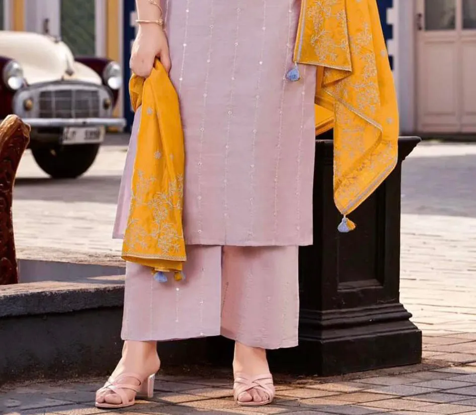 Stunning Radiant Champagne Pink Designer Kurti Set with Bottom and Elegant Fancy Dupatta