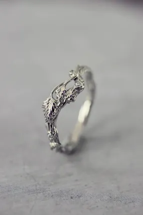 READY TO SHIP: Twig wedding band in 14K white gold, moissanites, AVAILABLE RING SIZES: 7-9 US