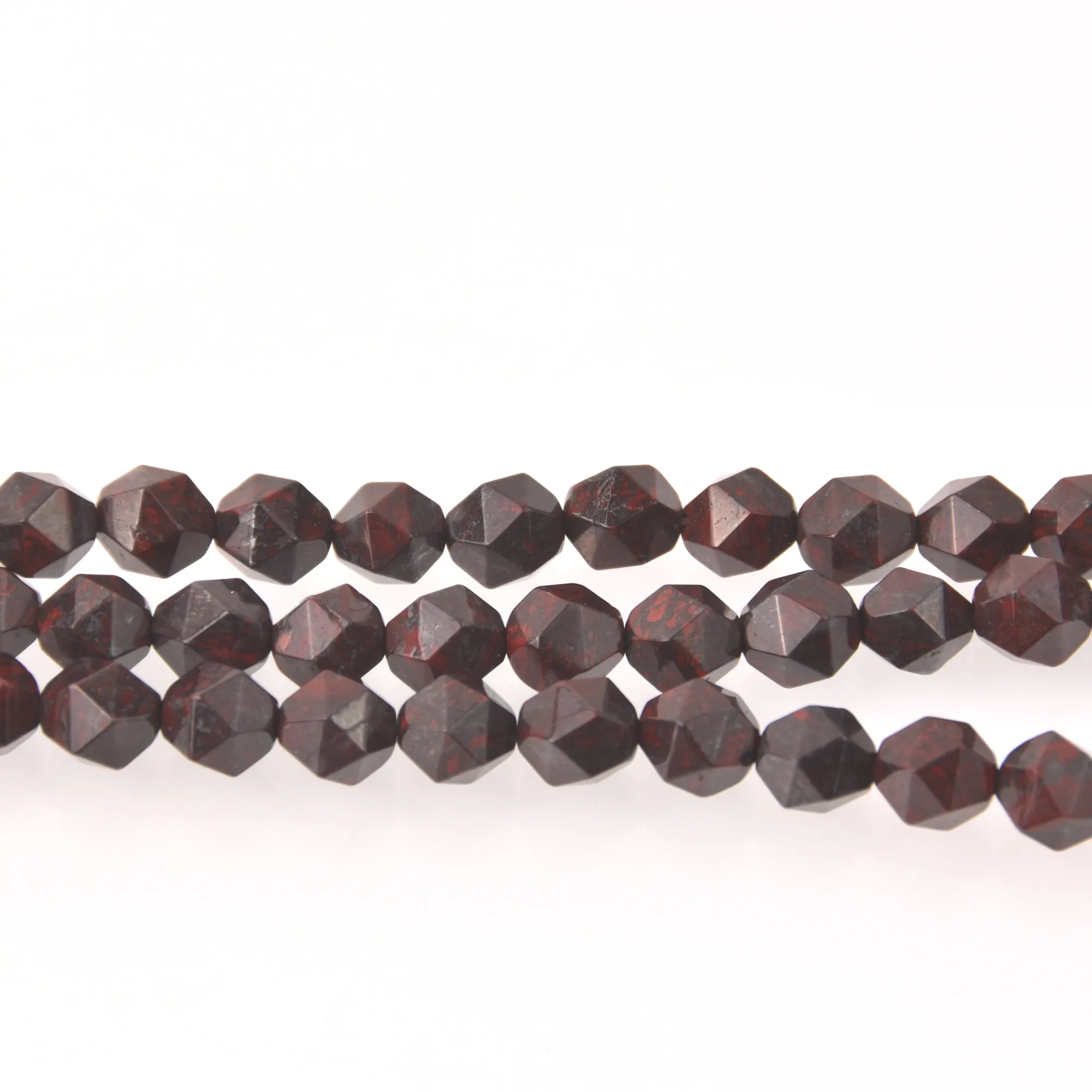 Red Black Breciated Jasper Half Strand, 8mm Star Cut Gemstone Beads, 8 long gem0830