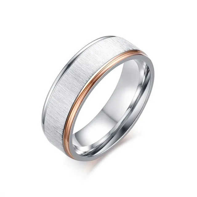 Rose Gold/Silver Matte Surface Cubic Zirconia Stainless Steel Wedding Ring Set